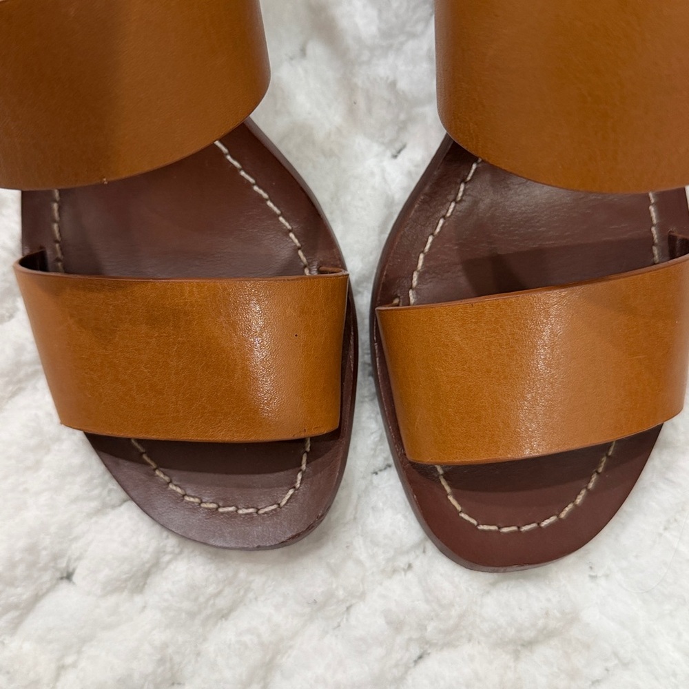 Tory Burch 5.5 Thames MONARK VACHETTA custom tan leather heeled sandals - Picture 9 of 15